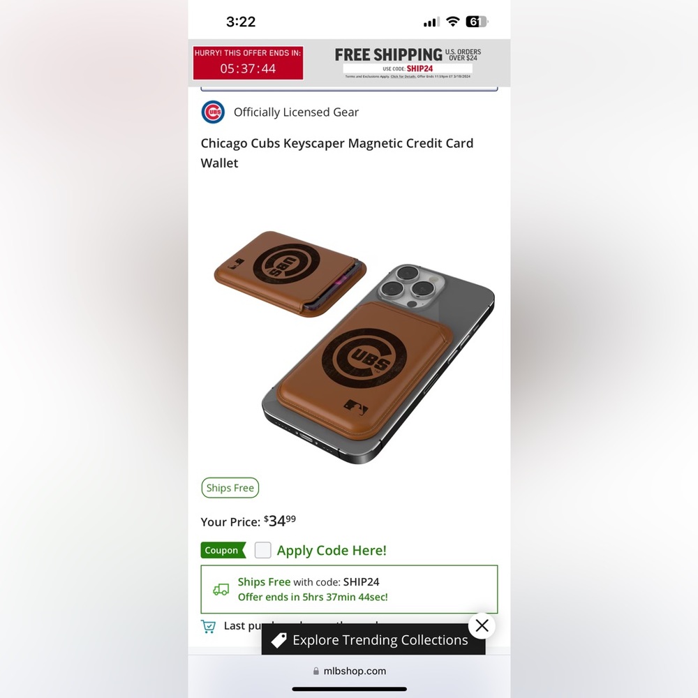 MLB Chicago Cubs Magnetic Wallet.  NEW